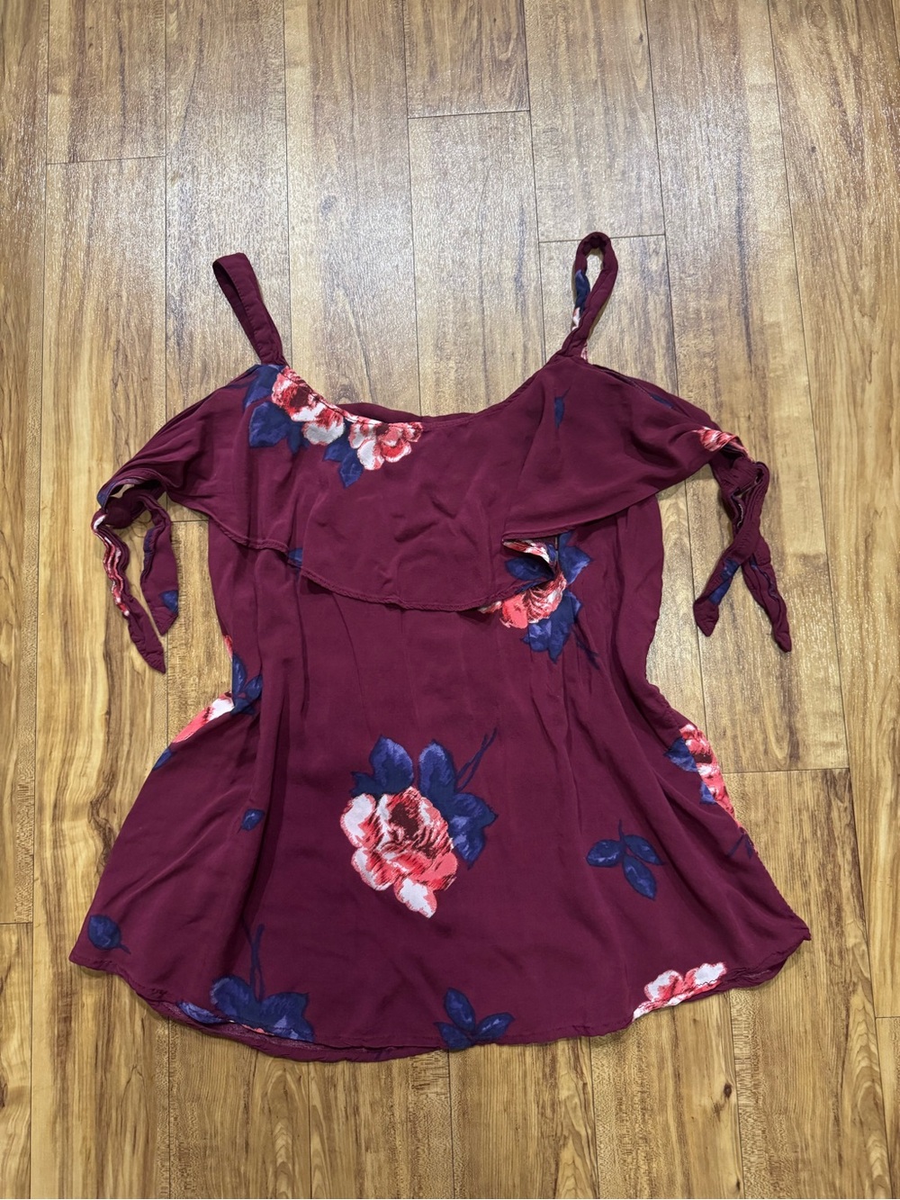 Maurices Maroon Floral Cold-Shoulder Top